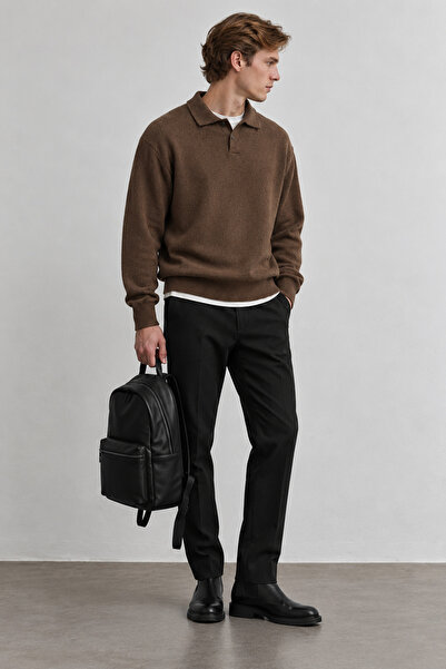Manche Button Detailed Polo Collar Men's Knitwear Sweater |   Mew5111320-1
