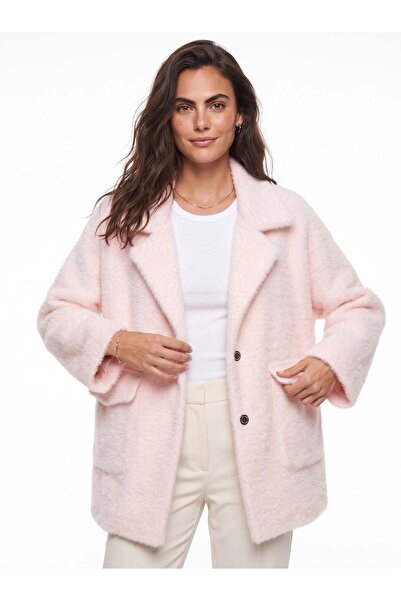 Juuuj Pink Plush Textured Cotton Blend Oversized Double Pocket Low Shoulder W...