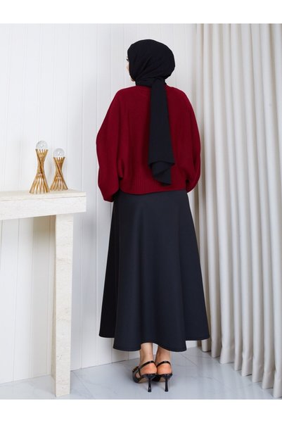 REMA BUTİK Women's Spanish Sleeved Terry Sweater - Puff Scuba Fabric A-Line Skirt Double Combination