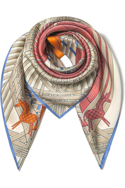 GENERAL SHIROUYU 100% Pure Mulberry Silk Scarf 35" Large Square Lightweight H...