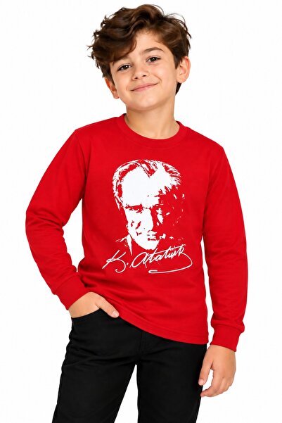 Nacar Unisex Çocuk Atatürk Baskılı Uzun Kollu Tişört 23 Nisan 19 Mayıs 29 Eki...
