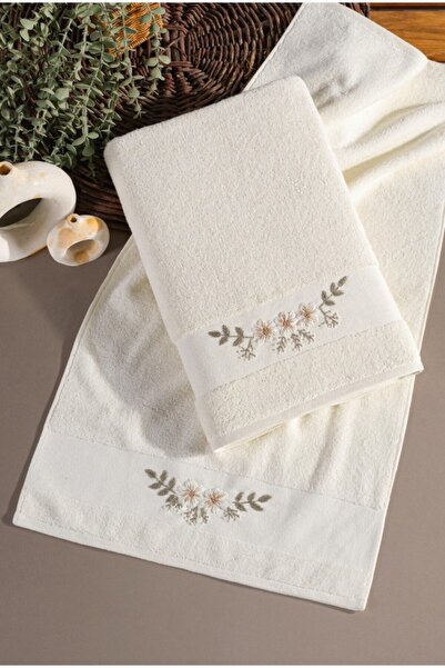 Mulberry 100% Cotton Embroidered 2-Piece Bath and Face Towel Set (50X90 cm + ...