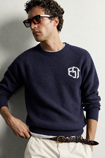 king brich Men's Patterned Crew Neck Knitwear Sweater