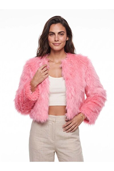 Juuuj Candy Pink Polyester Fabric Long Sleeve Faux Fur Lined Soft Textured Co...