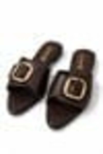 Juuuj Bitter Brown Light-Weight Pointed Toe Gold Metal Buckle Detailed Comfor...