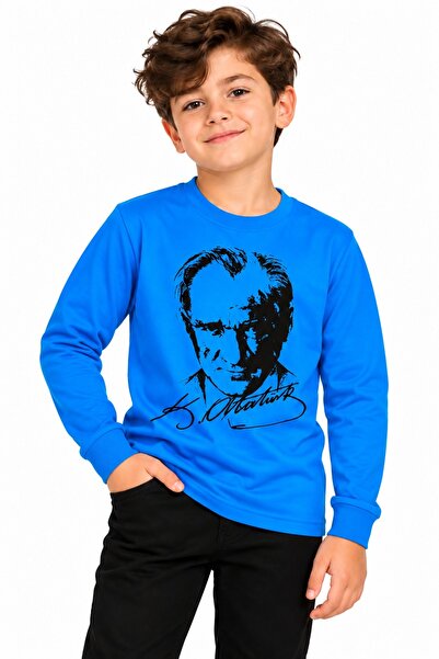 Nacar Unisex Çocuk Atatürk Baskılı Uzun Kollu Tişört 23 Nisan 19 Mayıs 29 Eki...