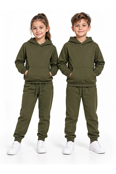 rony pony kids Unisex Girls Boys Khaki Hooded Jogger Tracksuit Set with Kanga...