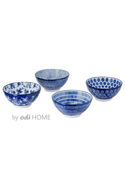 IKEA 4 Adet Mavi Desenli Modern Tasarım Çerezlik Porselen Kase 12 cm
