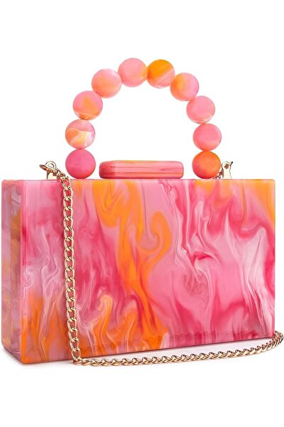 GENERAL Women Acrylic Clutch Purse Leopard Print Evening Bag Chain Formal Han...
