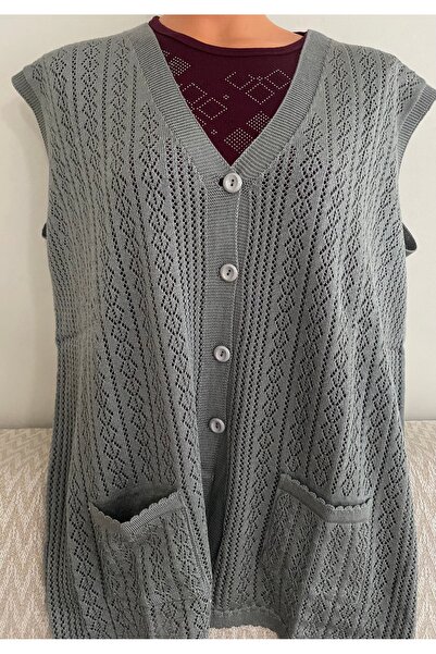 Anne Er Clothing Seasonal Knitwear Vest with Pockets Gray