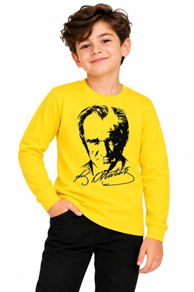 Nacar Unisex Çocuk Atatürk Baskılı Uzun Kollu Tişört 23 Nisan 19 Mayıs 29 Eki...