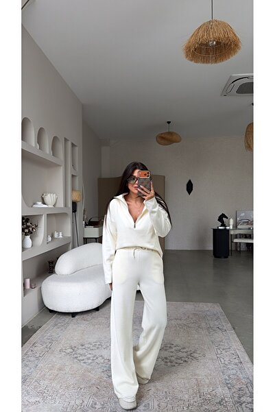 Buket Teke Ecru Zippered Collar Thessaloniki Knitwear Soft Set