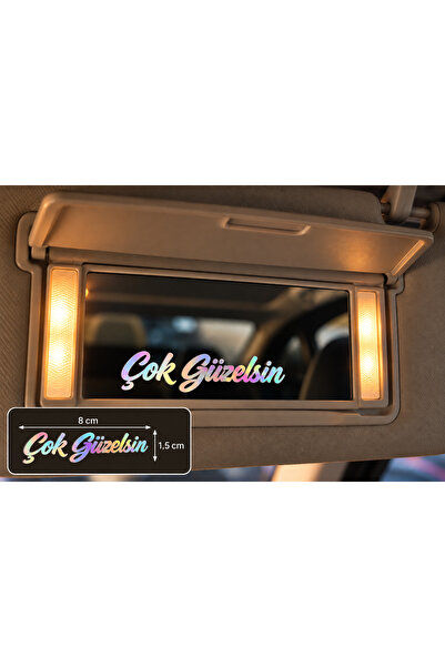 Çok Güzelsin Güneşlik Ayna Yazısı Araba-Motosiklet Cam Etiket Sticker 8x1,5cm