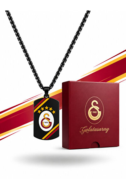 Galatasaray Lisanslı Premium Siyah Plaka Kolye – Paslanmaz Çelik 60 cm Zincir...