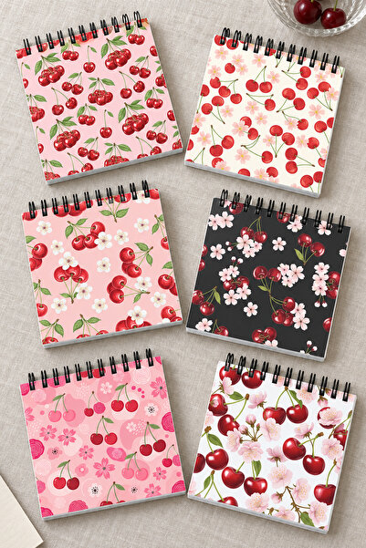 giftkonsept Cherry and Cherry Blossom Patterned Mini Notepad Set