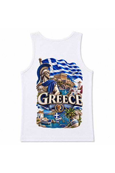 Rabona Fashion Greece Ancient Warrior & Island Scenery Graphic Tank Top