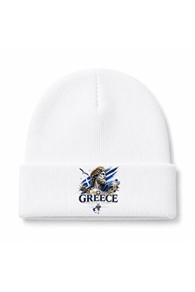Rabona Fashion Greece Bearded Bust & Olive Branches Graphic Beanie