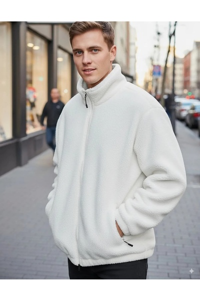 Vordevia Unisex Oversize, Fermuarlı, Dik Yaka, Beli Lastikli, Peluş Ceket