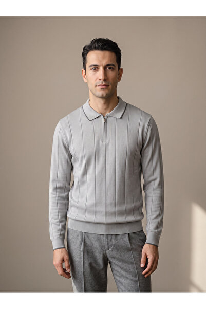 Maccali Pulover gri pentru bărbați, casual, relaxat, tricotat, cu model