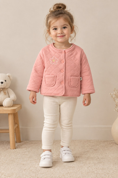 altıntop bebe Girl's Pink Double Layer Lined Coat with Fiber Filling and Quil...