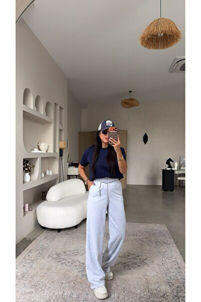 Buket Teke Gray Melange Modal Drawstring Elastic Pants