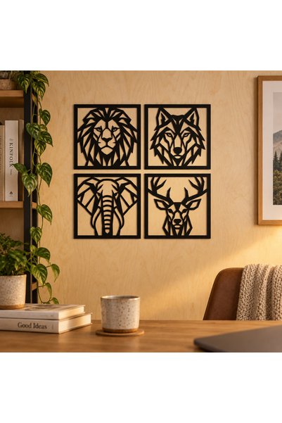 NOOT Set 4 decorațiuni de perete Animal Geometrics, acrilic negru, 24 × 24 cm...