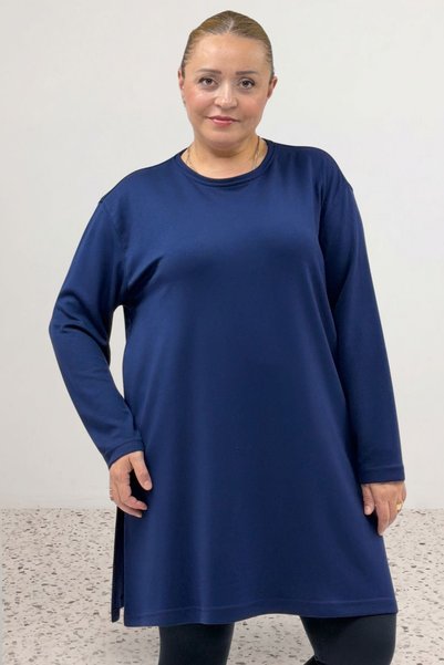 Eslina 68103 تونيك مودال بمقاس كبير مع فتحات جانبية - نيلي