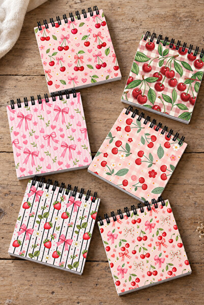 giftkonsept Romantic Cherry and Pink Bow Pattern Mini Notepad Set
