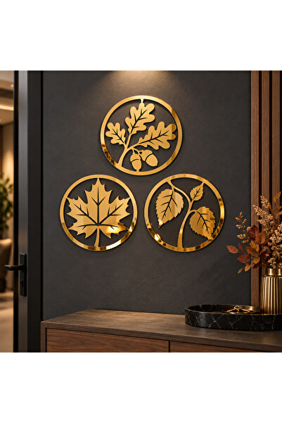 NOOT Set 3 decorațiuni de perete din plexiglas oglindă auriu – Toamna în Reflexii, NOOT, Ø20 cm