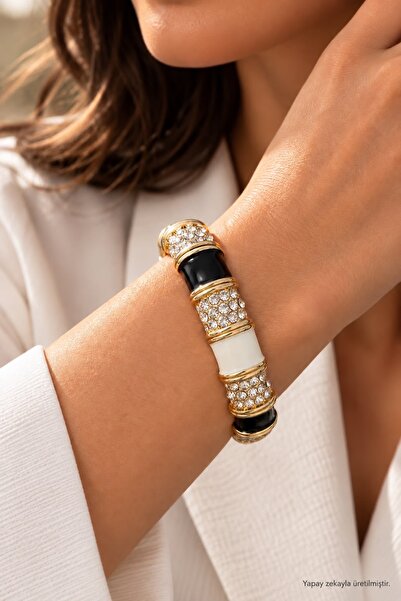 Valmont Women's Gold Color Black and White Crystal Stone Special Design Styli...