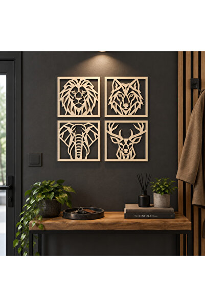 NOOT Set 4 decorațiuni de perete Animal Geometrics, placaj de plop, 24 × 24 cm