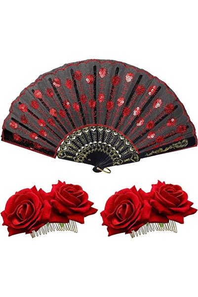 Patelai 2 Pieces Women Rose Flower Hair Clip and Embroidered Sequins Fabric H...