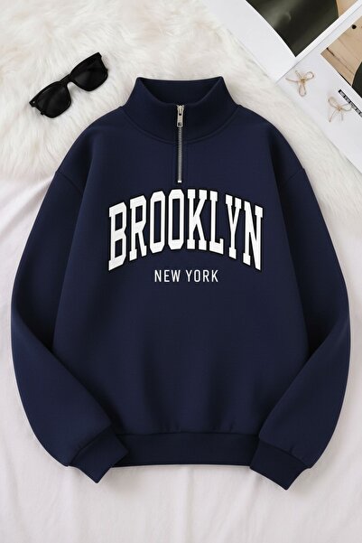 Vordevia Γυναικεία - Ανδρικά φούτερ Brooklyn με μισό φερμουάρ και 3 κλωστές σ...