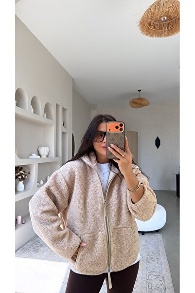 Buket Teke Beige Fleece Jacket with Zipper