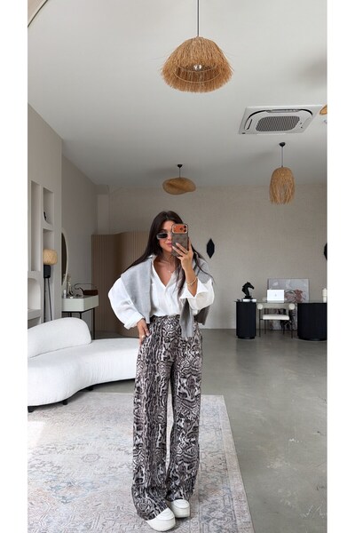 Buket Teke Pantaloni din jacquard cu imprimeu leopard