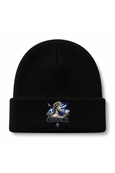 Rabona Fashion Greece Bearded Bust & Olive Branches Graphic Beanie