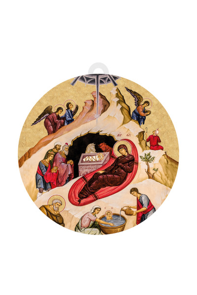 OEM Glob de Craciun din lemn cu scena Nasterii Domnului – ornament bisericesc si decor festiv