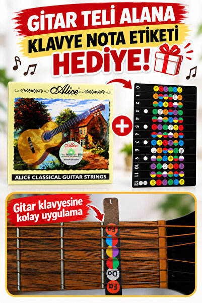 happypotam Alice A106 Klasik Gitar Teli Seti | Gitar Klavye Nota Etiketi Hediye