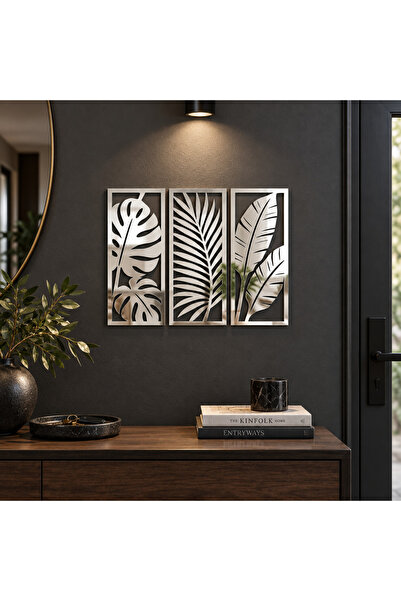 NOOT Set 3 decorațiuni de perete din plexiglas oglindă argintiu Tropical Reflections, 41 x 17 cm fiecare –