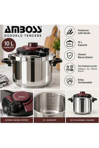Amboss 10 L Düdüklü Tencere – Paslanmaz Çelik