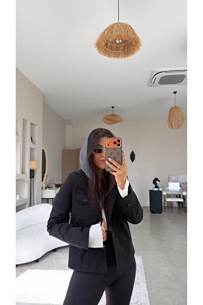 Buket Teke Black Sweat Hooded Detailed Jacket