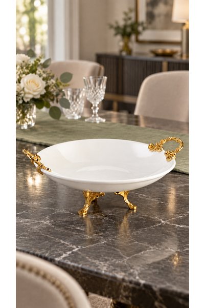 MAY HOME Ayaklı Kulplu Porselen Sunum Kasesi & Salata Meze İkramlık Servislik...