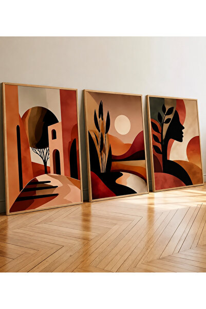 NT Handmade 3 Piece Modern Abstract Bohemian Wall Decor with Natural Wood Fra...
