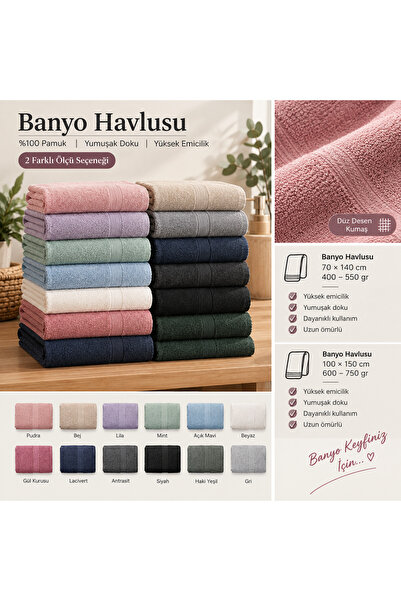 %100 PAMUK BANYO HAVLU SET /12 ADET / ÇOK RENKLİ / 100 x 150