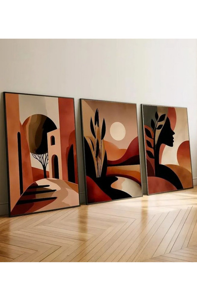 NT Handmade 3 Piece Modern Abstract Bohemian Wall Decor with Natural Wood Fra...
