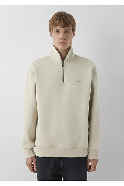 Mavi M0S10585 Logo Baskılı Yarı Fermuarlı Sweatshirt Erkek Sweatshirt BEJ