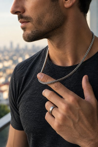 FARYADA 316L Steel Stainless Tarnish Resistant 60cm Mesh Necklace - Men's Stainless Steel Necklace Special Day Gift