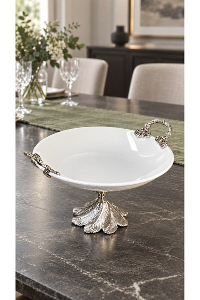 MAY HOME Ayaklı Kulplu Porselen Yüksek Kase & Salata Meze İkramlık Servislik