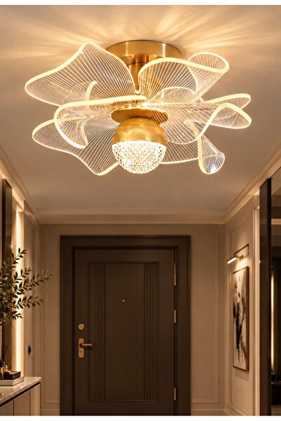 burenze Lauren Gold Sarı Led Avize 3 Renk Işık Power Ledli Tavan Avizesi