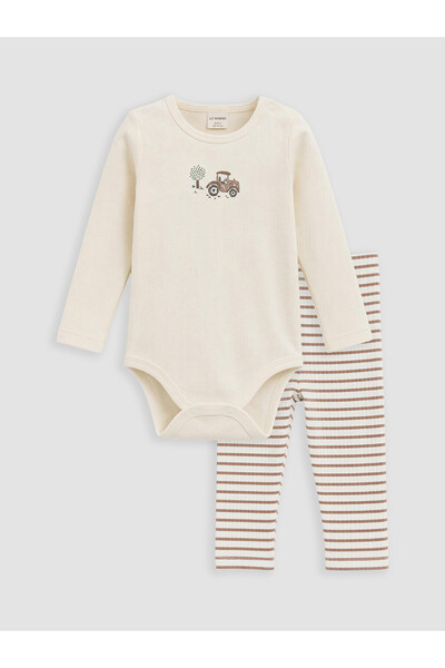 LC Waikiki Nevavm Farkıyla Lcw Baby Ecru Baby Boy Snap-On Bodysuit and Sweatp...